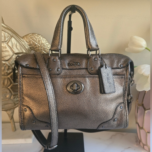 EUC Coach Rhyder 24 1955 Gunmetal Pebbled Leather Top Handle Crossbody Bag